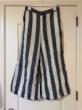 Christian Siriano Black and White Striped Linen Pants